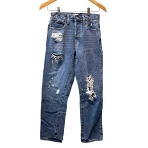 Forever 21 Distressed Button Fly Straight Women's size 26 Medium Blue Denim Jean